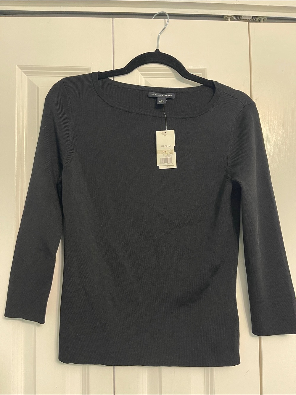 NWT Banana Republic Caslon Black Cotton-Blend Boatneck Top - Medium